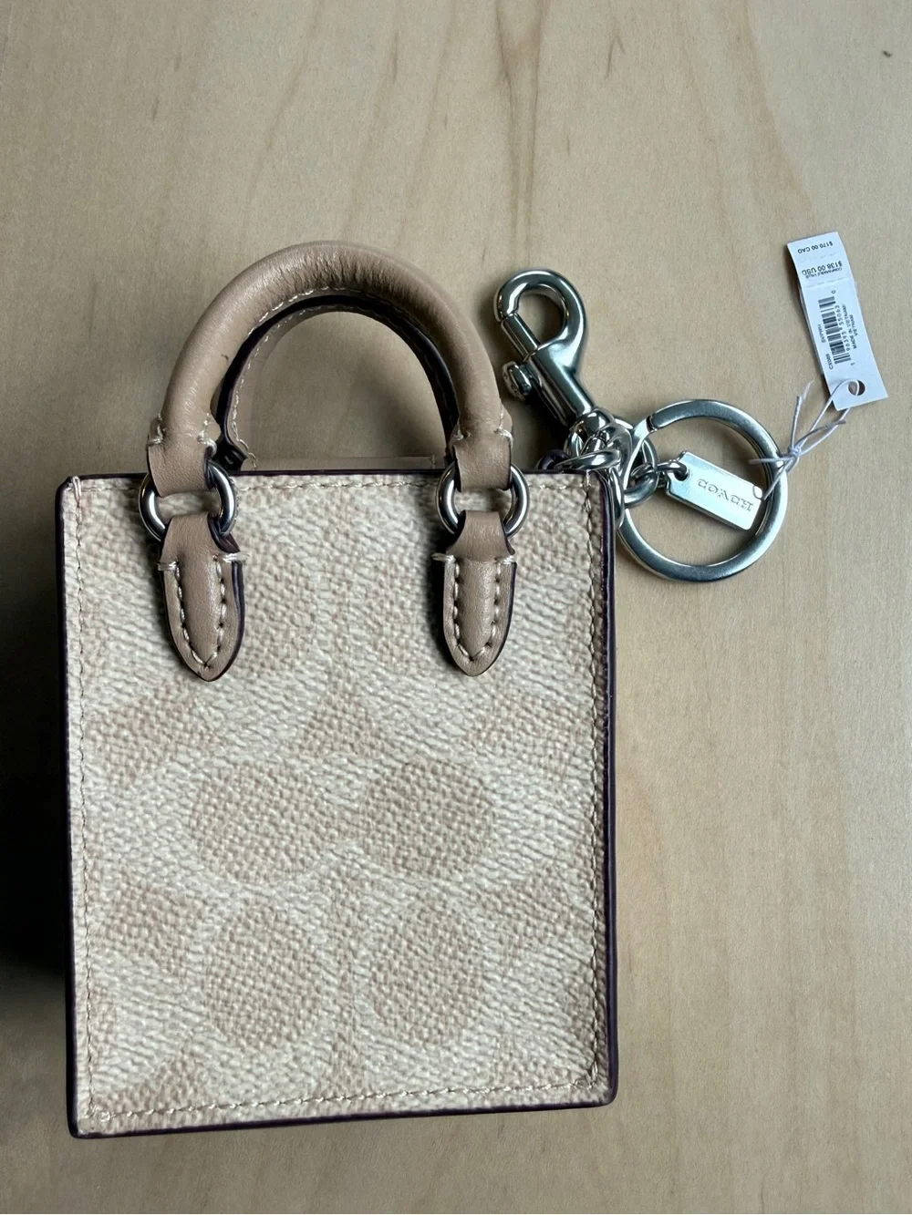 NWT Coach North/South Mini Tote Bag Charm Keychain in Signature Canvas - CX069